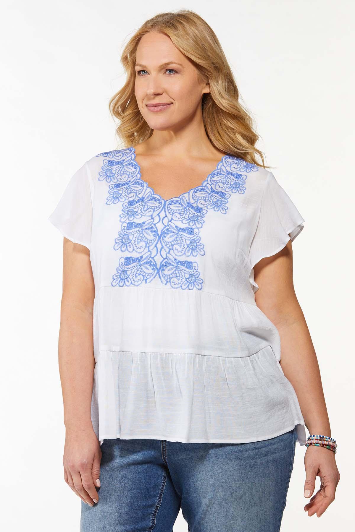 Plus Size Embroidered Poet Top