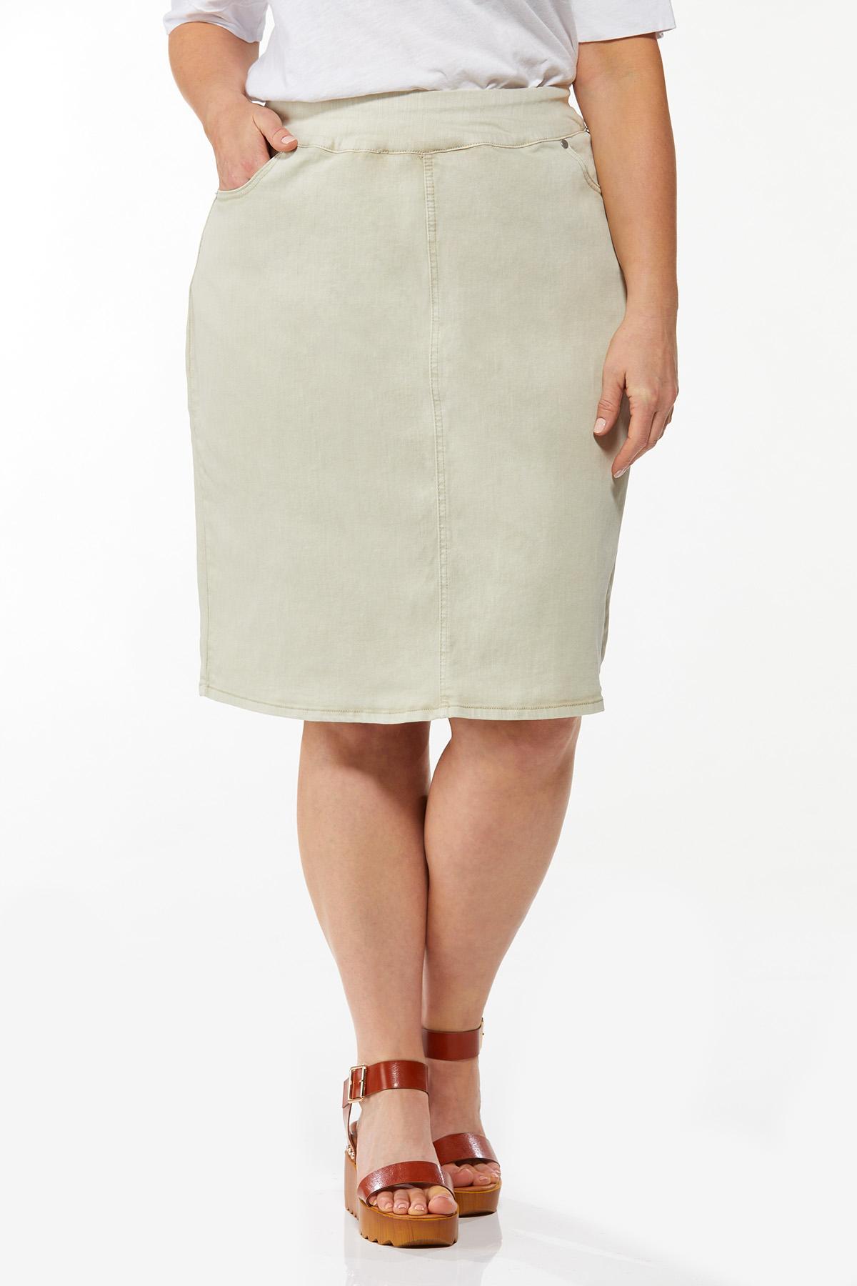 Plus Size Khaki Denim Skirt