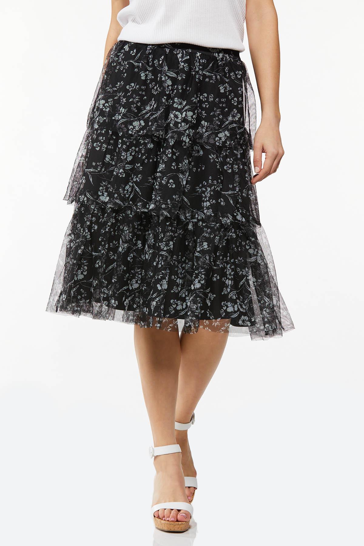 Tiered Mesh Floral Skirt