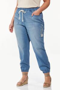 Plus Size Embroidered Denim Joggers