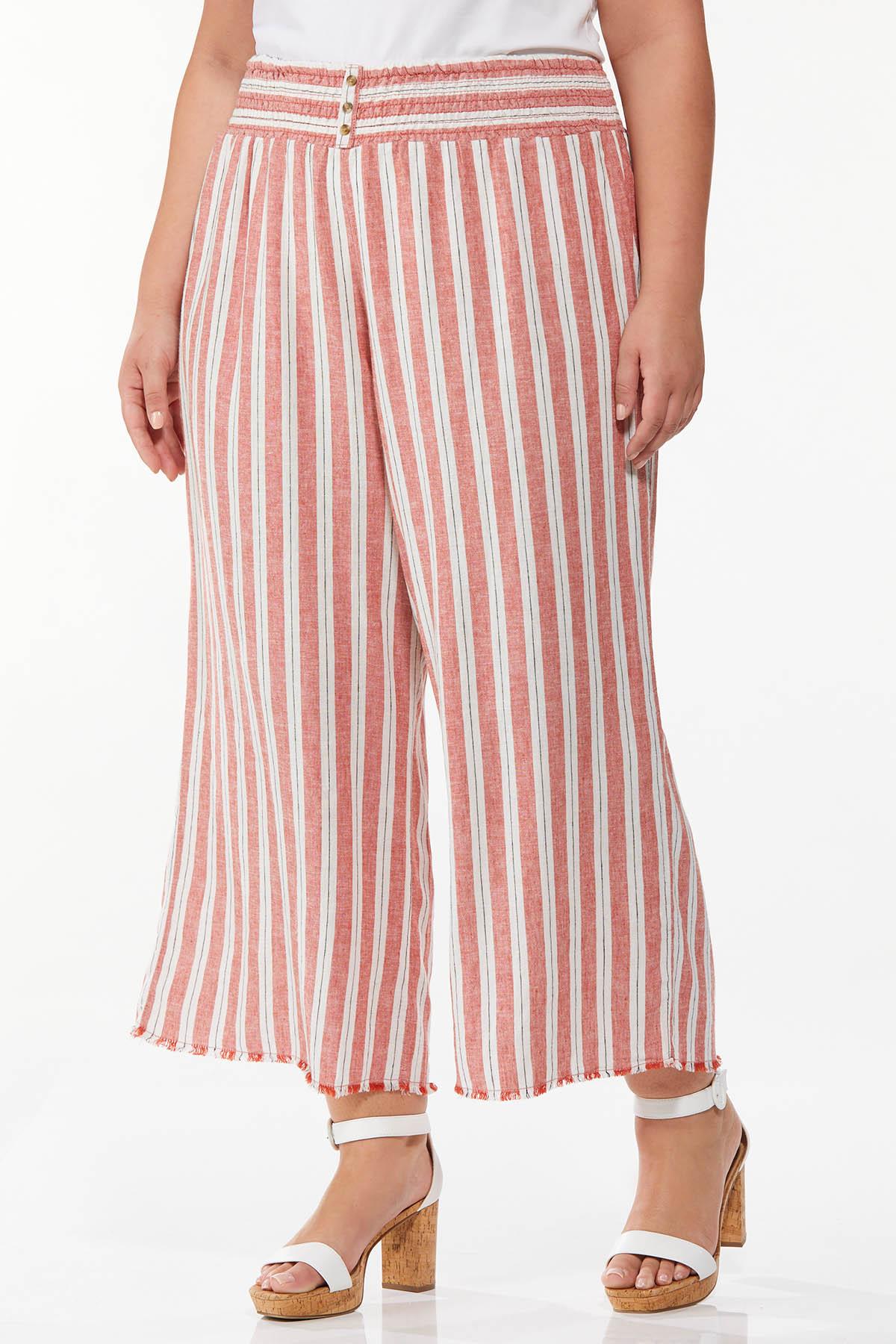 Plus Size Cropped Stripe Linen Pants