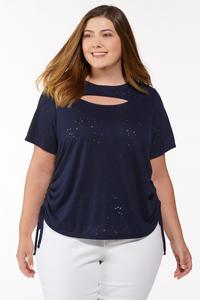 Plus Size Distressed Ruched Side Top