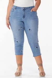 Plus Size Cropped Star Patch Jeans