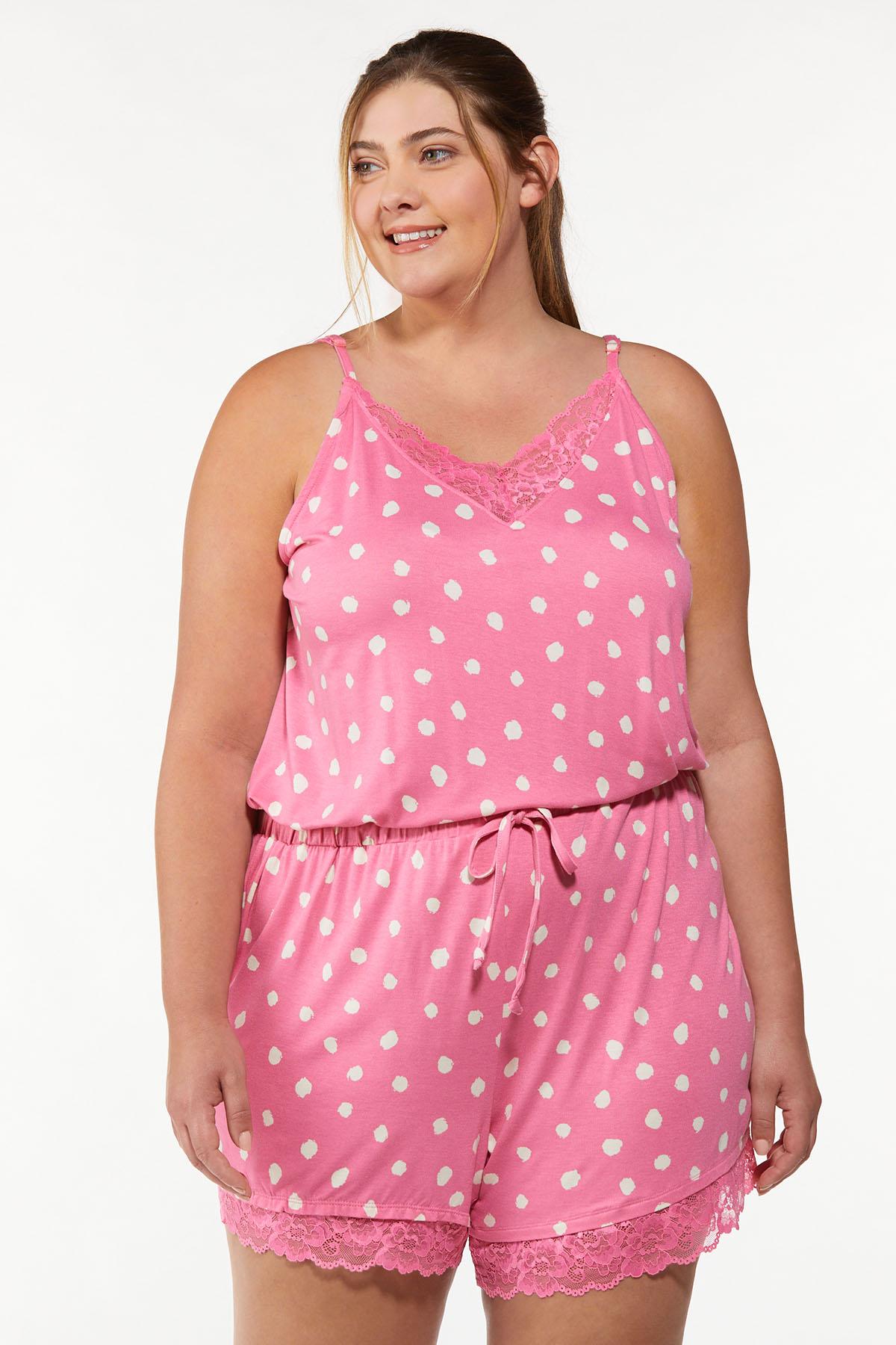 Plus Size Pink Dotted Lounge Romper