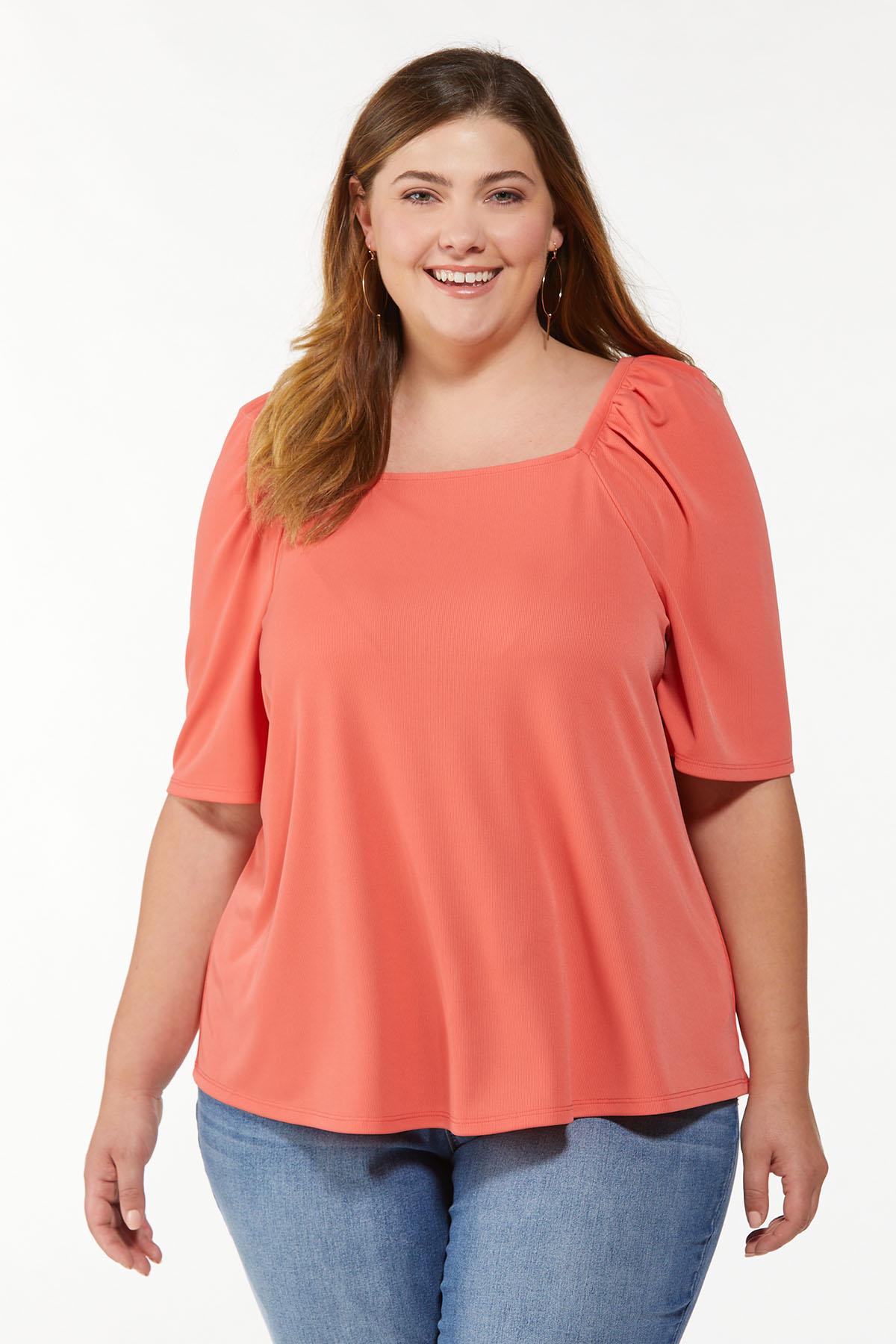 Plus Size Coral Puff Sleeve Top
