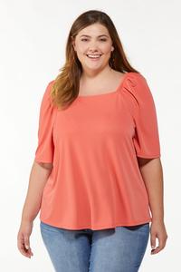 Plus Size Coral Puff Sleeve Top