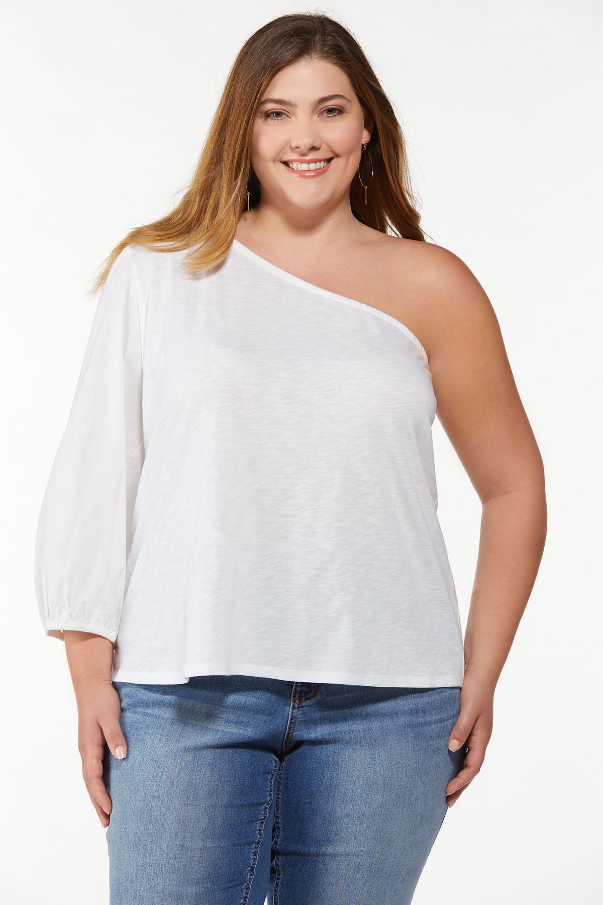 Plus Size One Shoulder Puff Sleeve Top