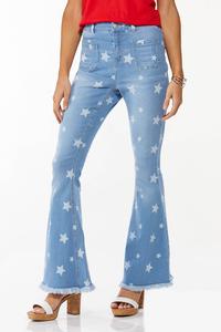 Petite Frayed Star Print Jeans