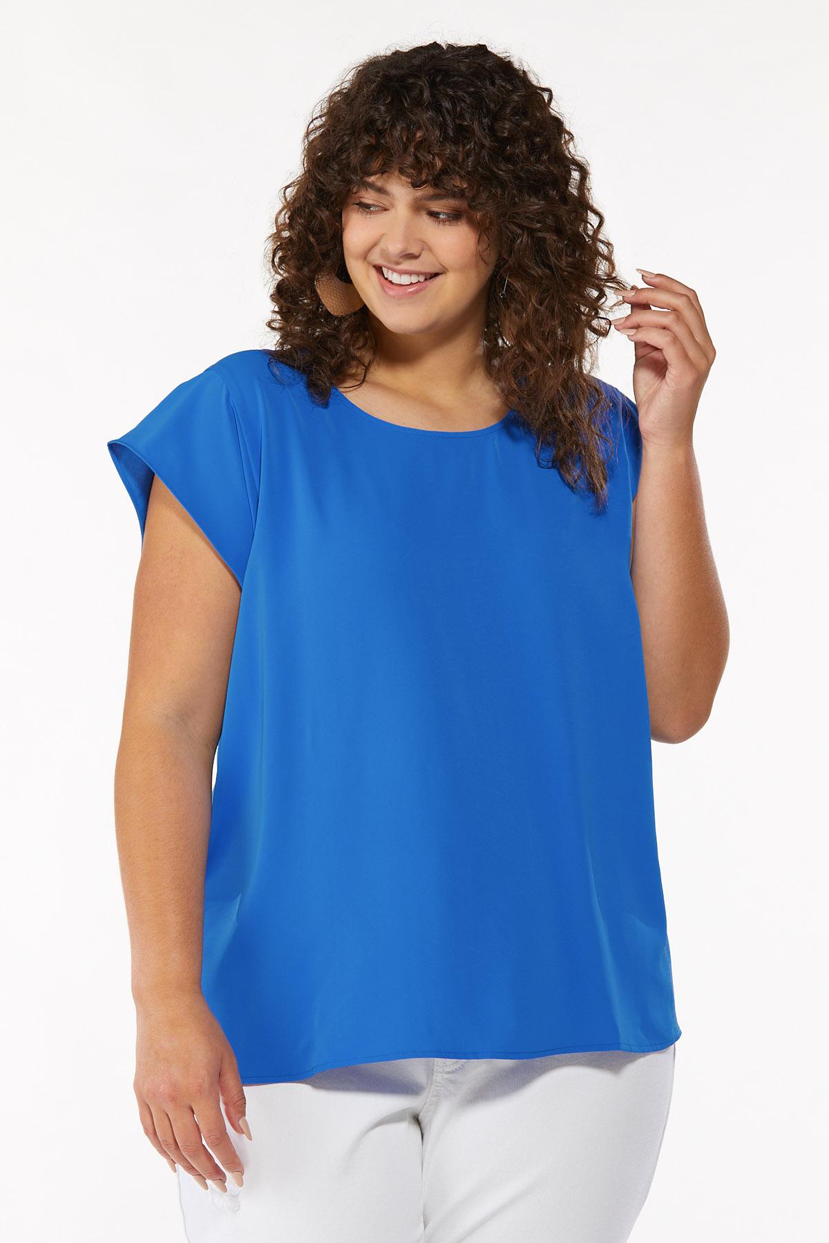 Plus Size Solid Cap Sleeve Top