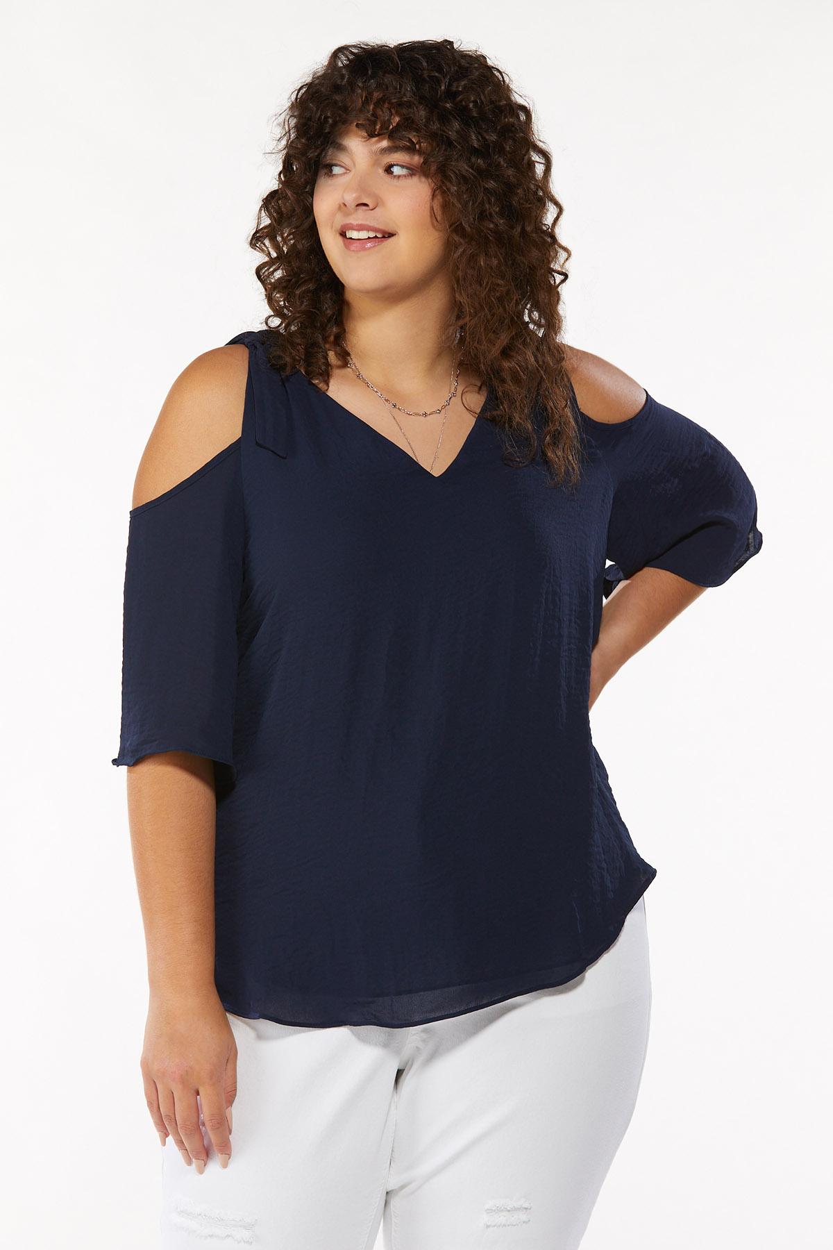 Plus Size Knotted Cold Shoulder Top
