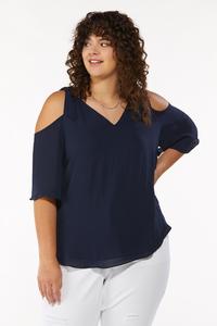Plus Size Knotted Cold Shoulder Top
