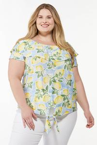 Plus Size Ruffle Tie Front Top