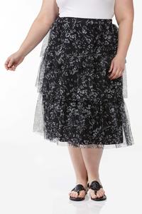 Plus Size Tiered Mesh Floral Skirt