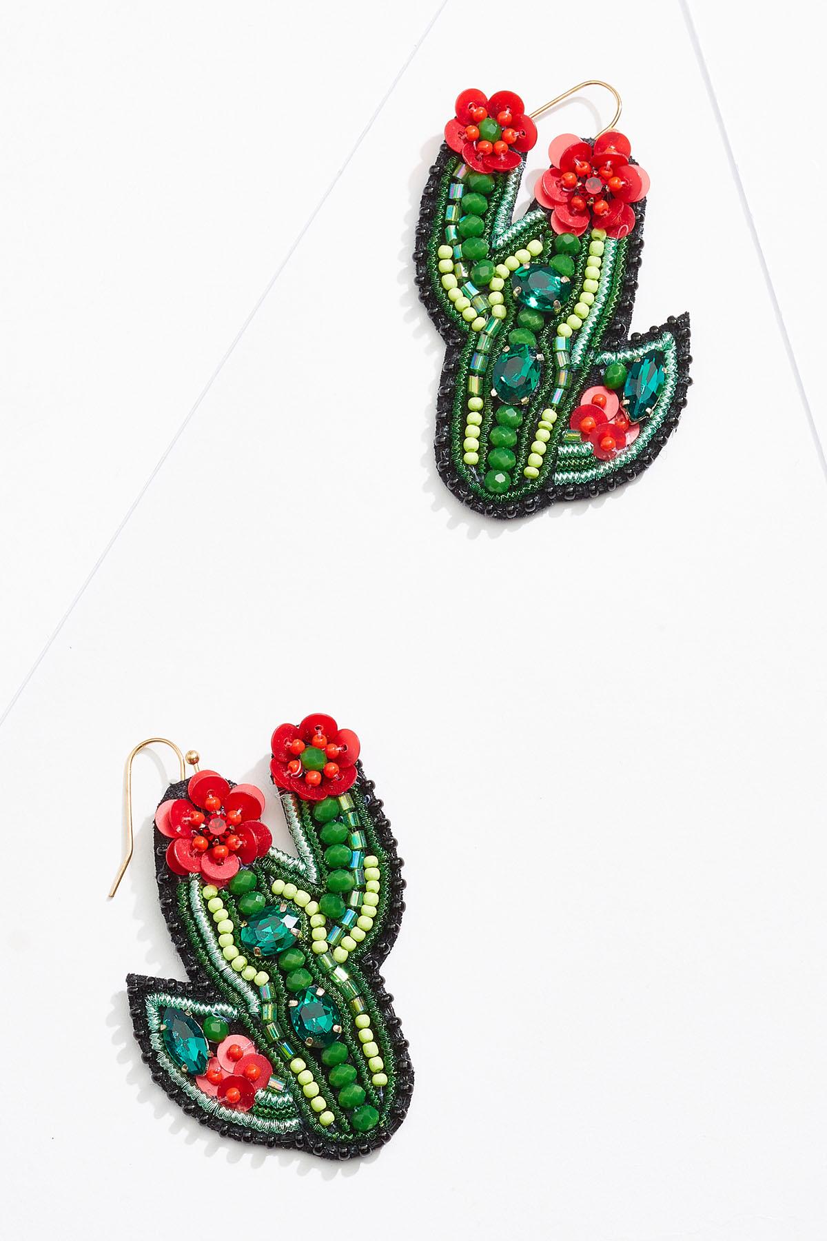 Beaded Cactus Flower Earrings