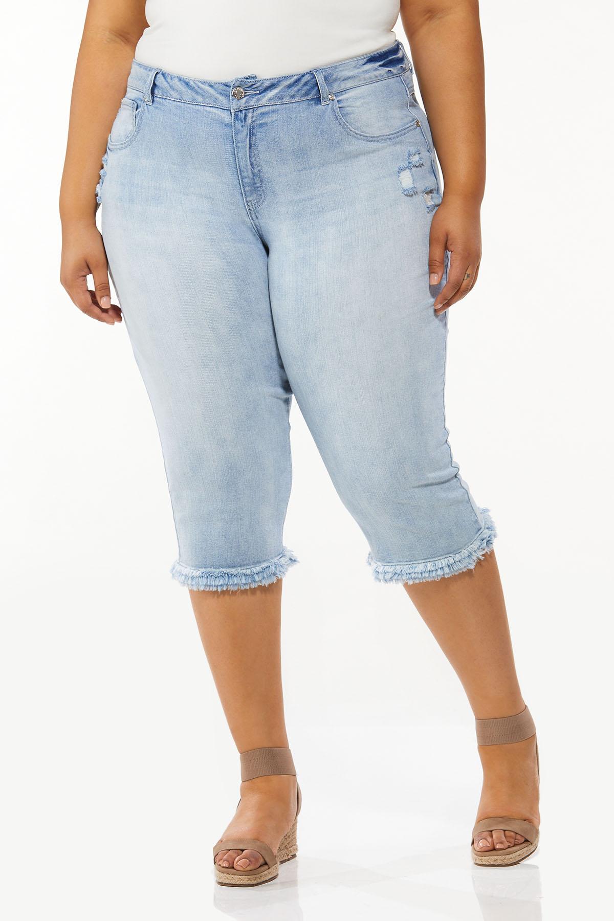 Plus Size Cropped Frayed Hem Jeans