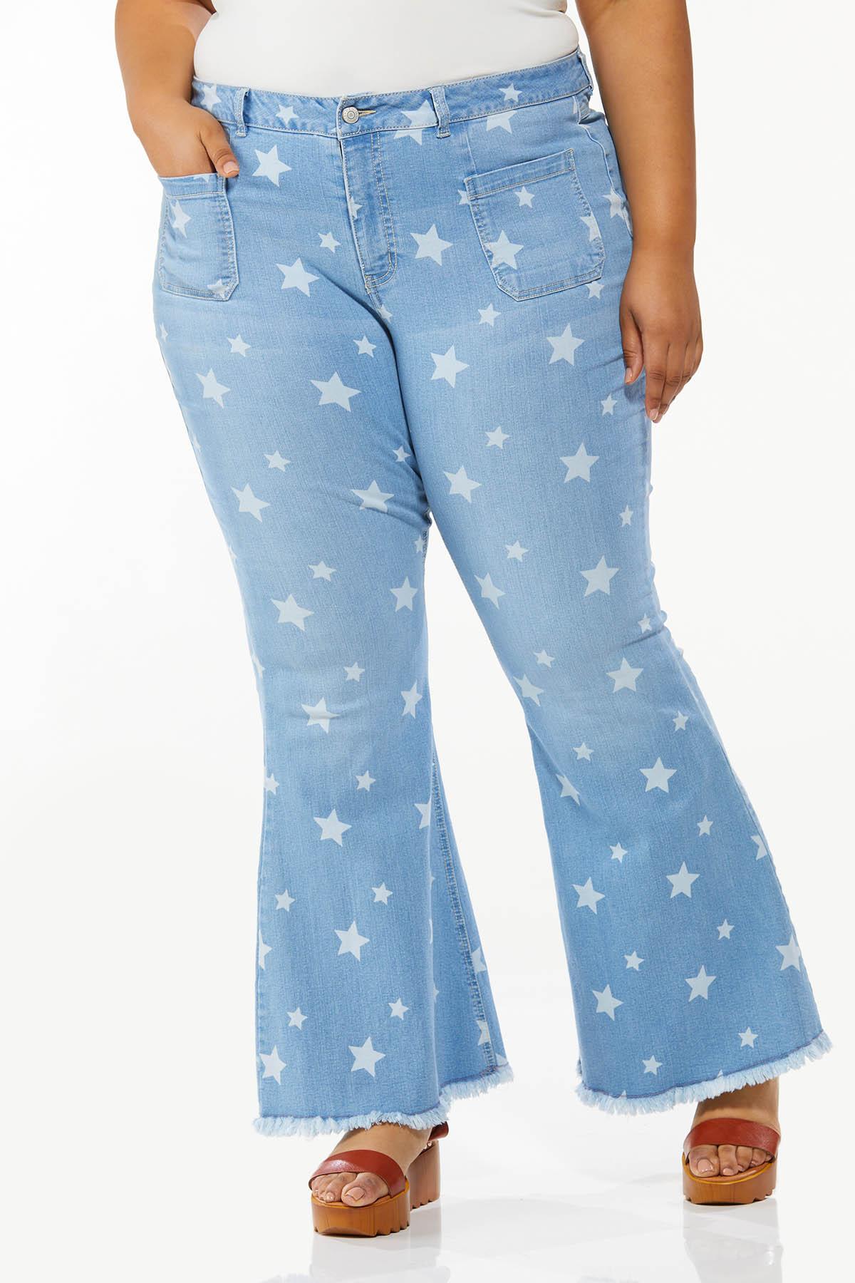 Plus Petite Frayed Star Print Jeans