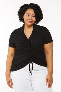 Plus Size Ruched Front Collared Top