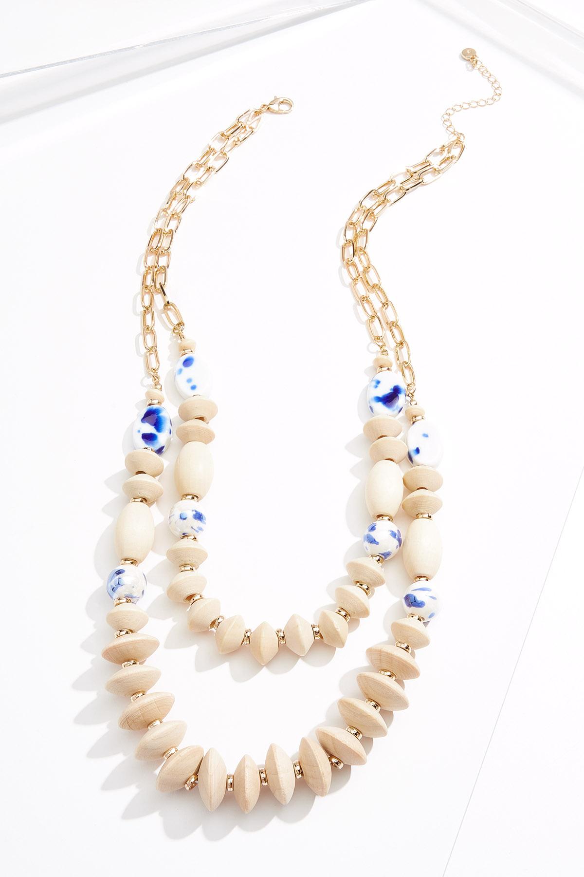 Layered Wood Beaded Necklace