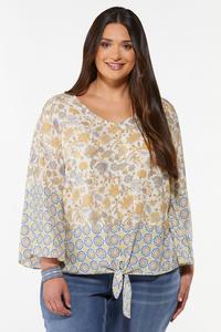 Plus Size Bordered Floral Top