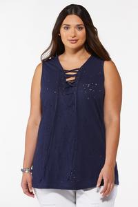 Plus Size Distressed Lace-Up Tank