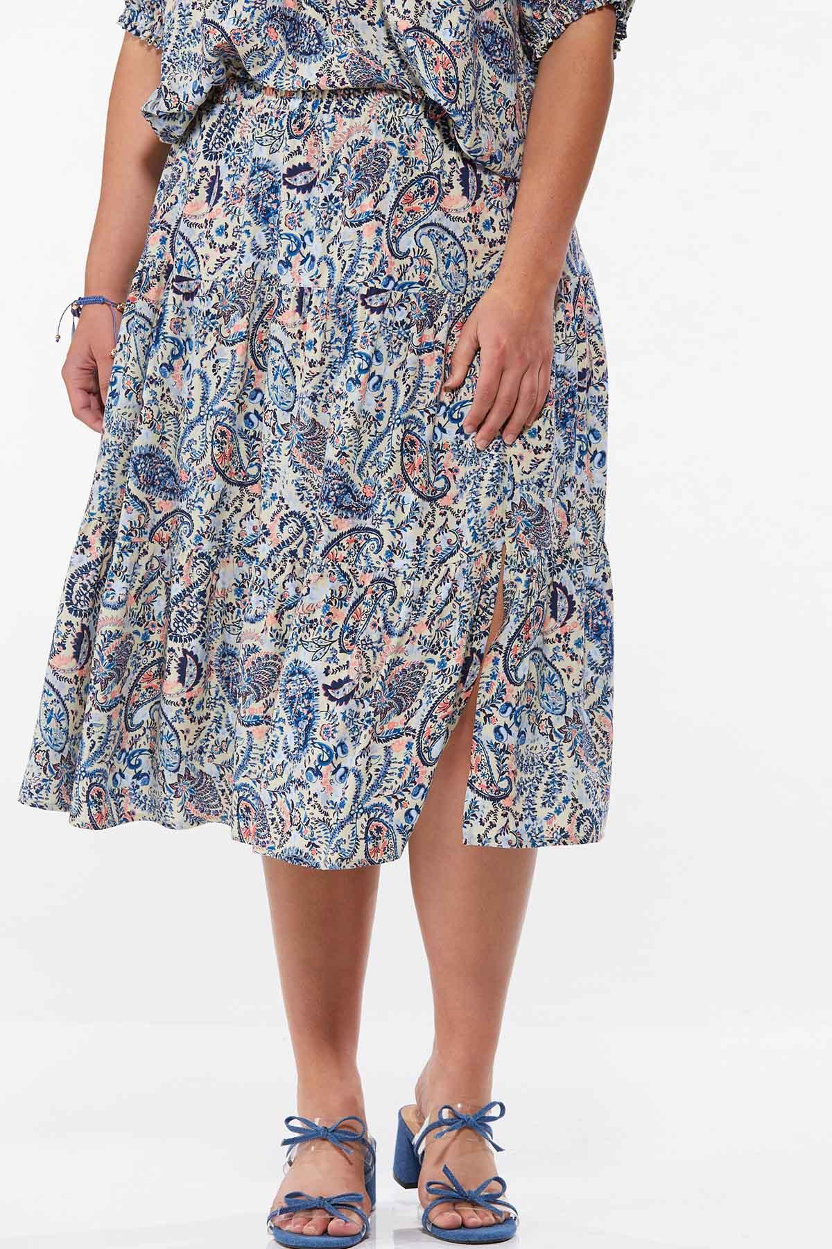 Plus Size Blue Paisley Skirt
