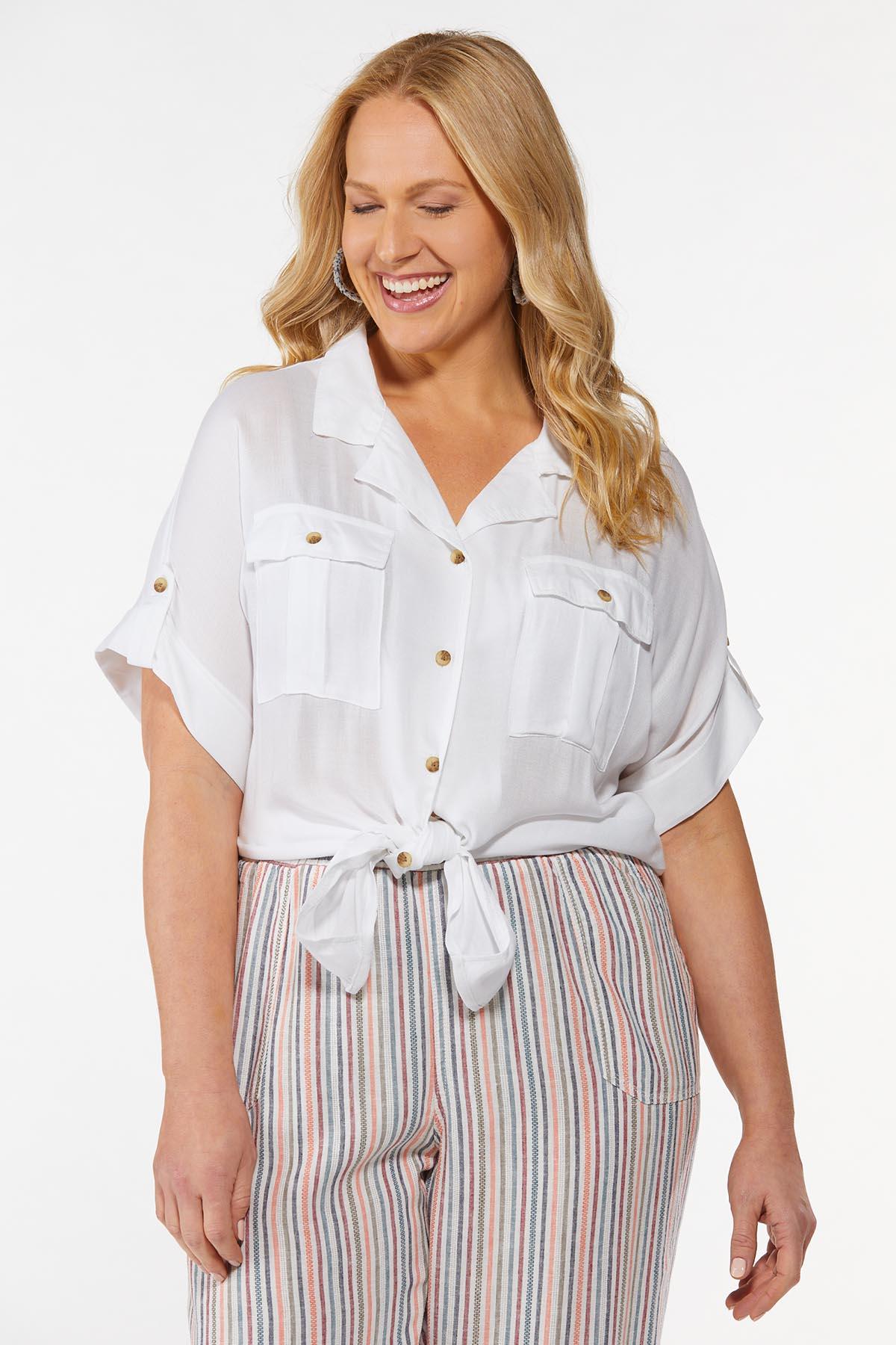 Plus Size Crepe Collared Shirt