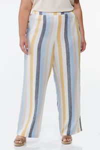 Plus Size Coastal Stripe Linen Pants