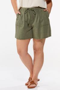 Plus Size Olive Twill Shorts