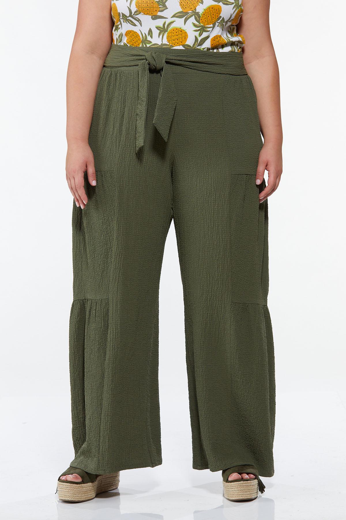Plus Size Textured Tiered Wide Leg Pants