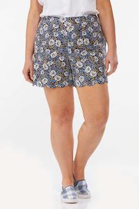 Plus Size Scalloped Floral Shorts
