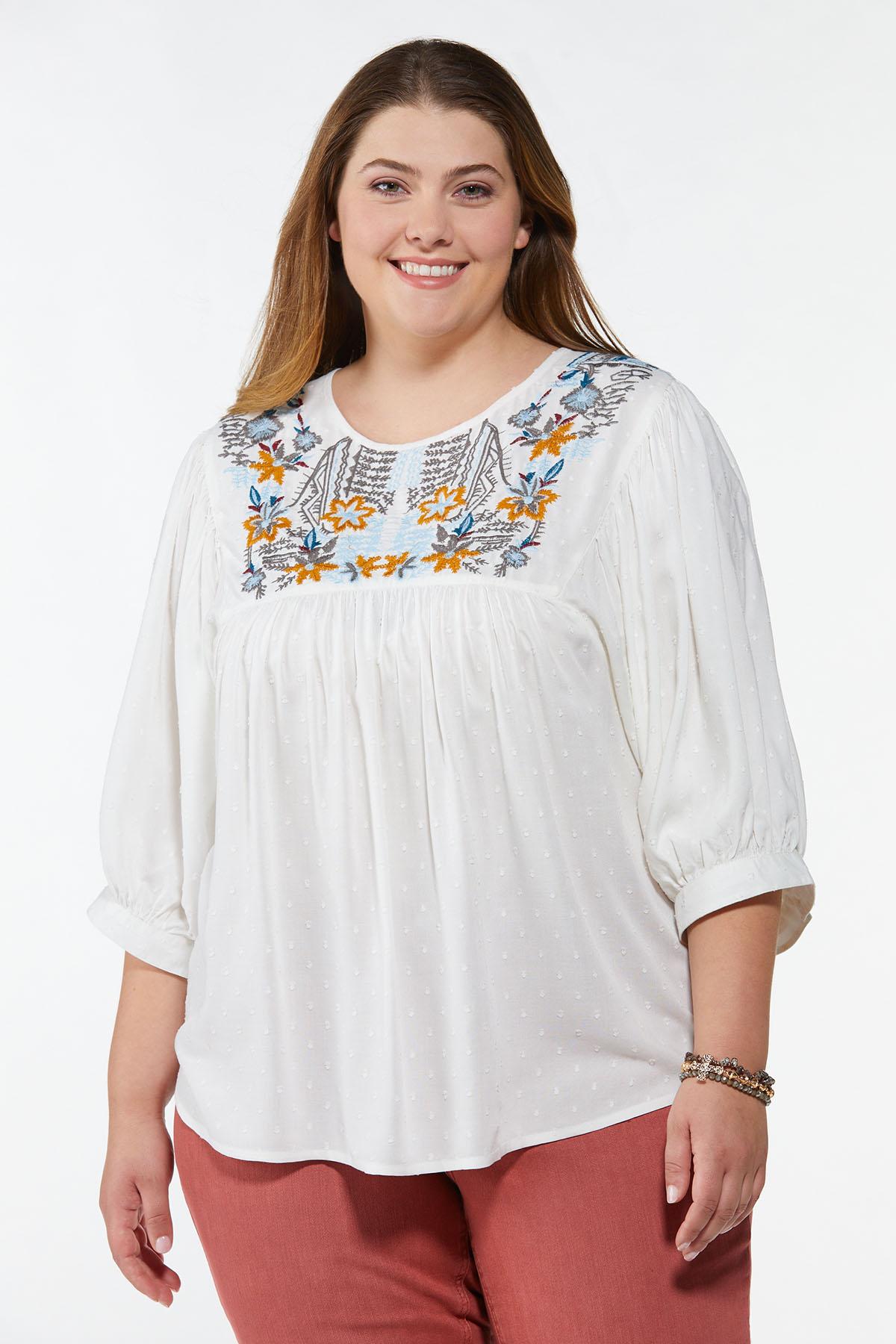 Plus Size Embroidered Clip Dot Top