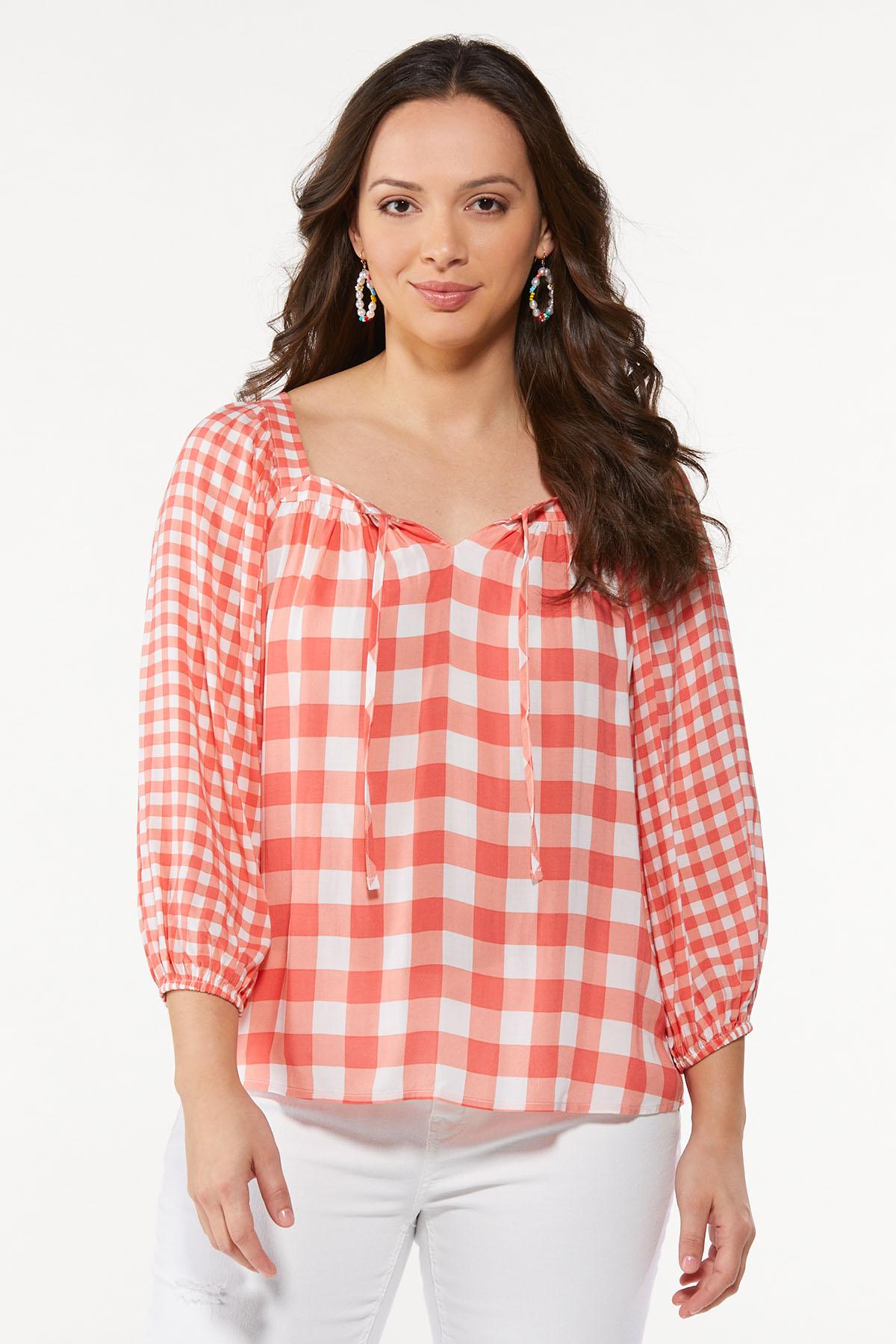 Coral Checkered Poet Top