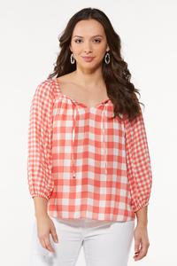 Coral Checkered Poet Top