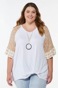 Plus Size Mixed Print Sleeve Top