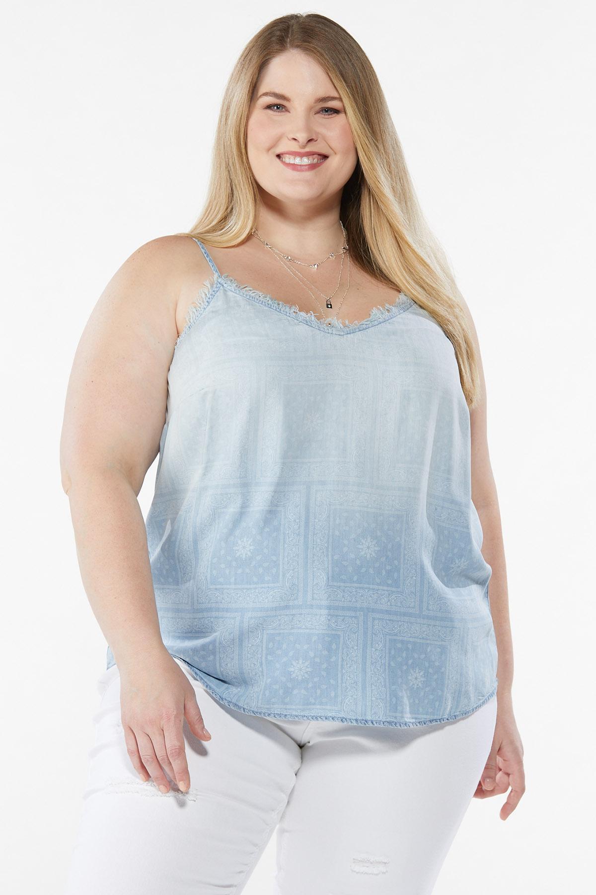 Plus Size Frayed Chambray Tank Top