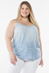 Plus Size Frayed Chambray Tank Top