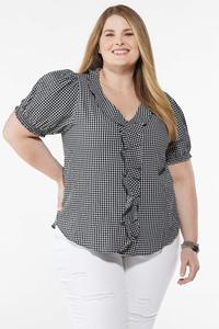 Plus Size Gingham Puff Sleeve Top