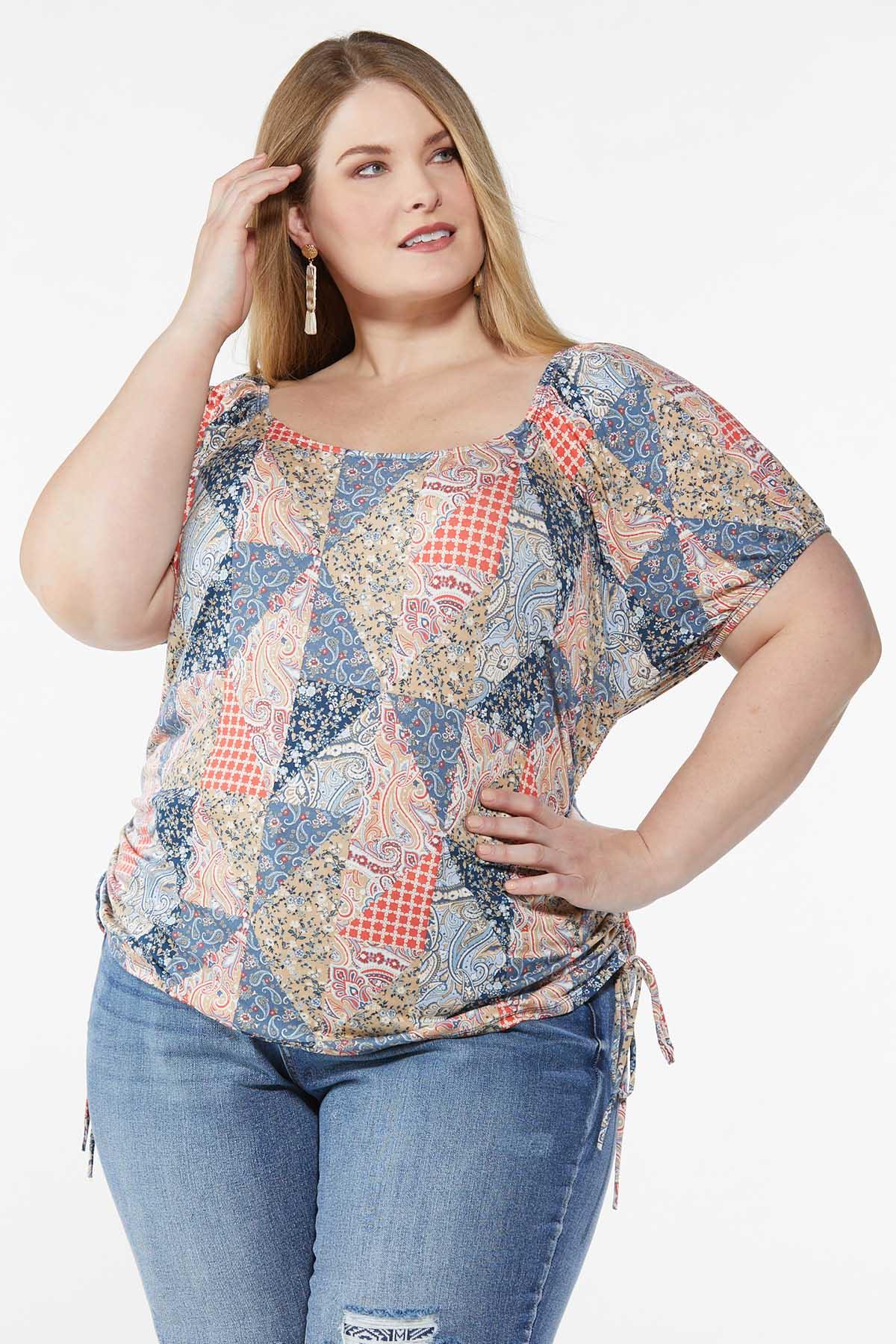 Plus Size Ruched Patchwork Top