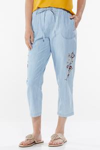 Embroidered Chambray Pants