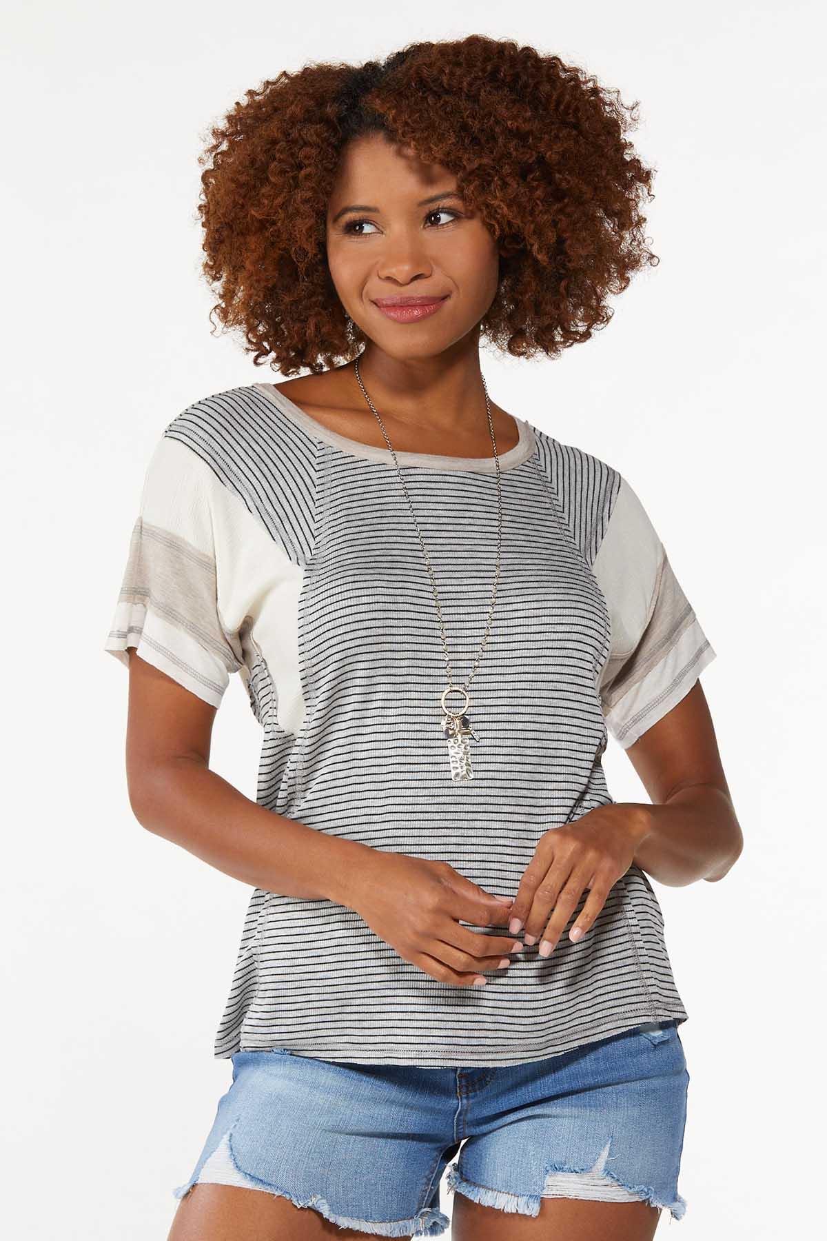 Mixed Stripe Ribbed Top