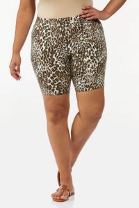 Plus Size Leopard Biker Shorts