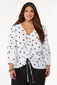 Plus Size Cinched Polka Dot Top