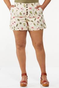 Plus Size Floral Leaf Shorts