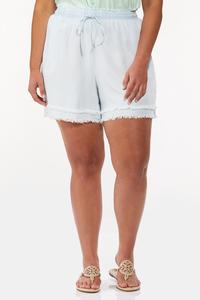 Plus Size Frayed Chambray Shorts