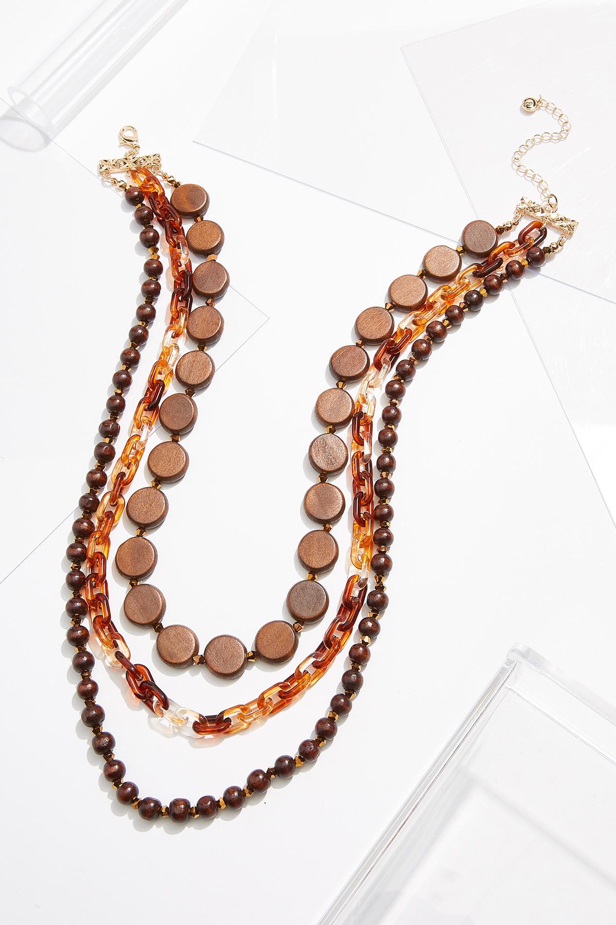 Layered Wood Statement Necklace