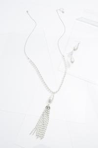 Pearl Tassel Necklace and Earring Set