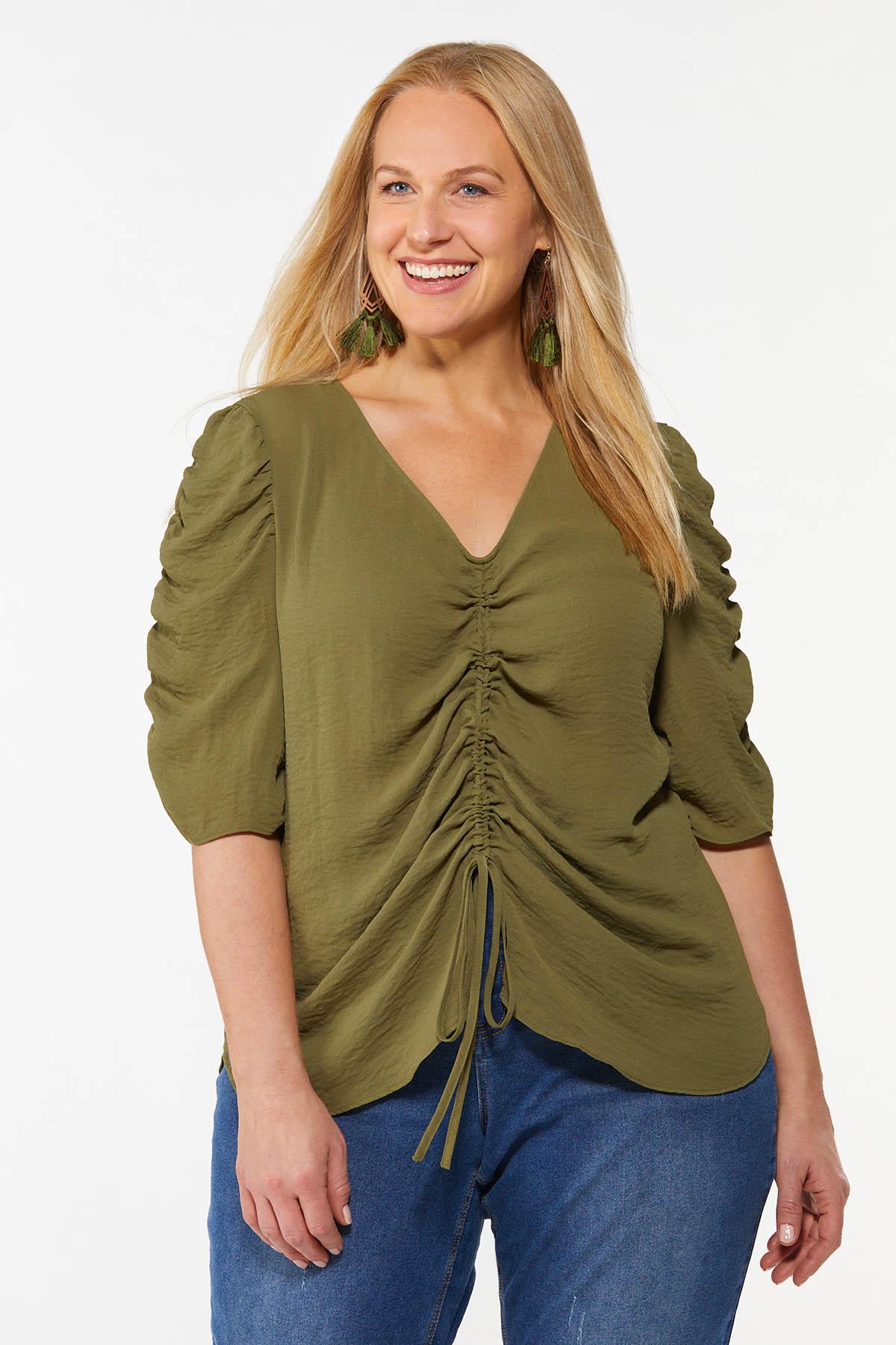 Plus Size Olive Puff Sleeve Top
