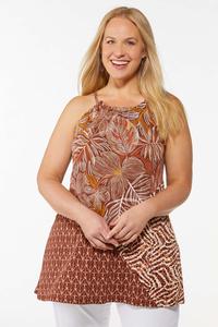 Plus Size Mixed Print Tie Back Top