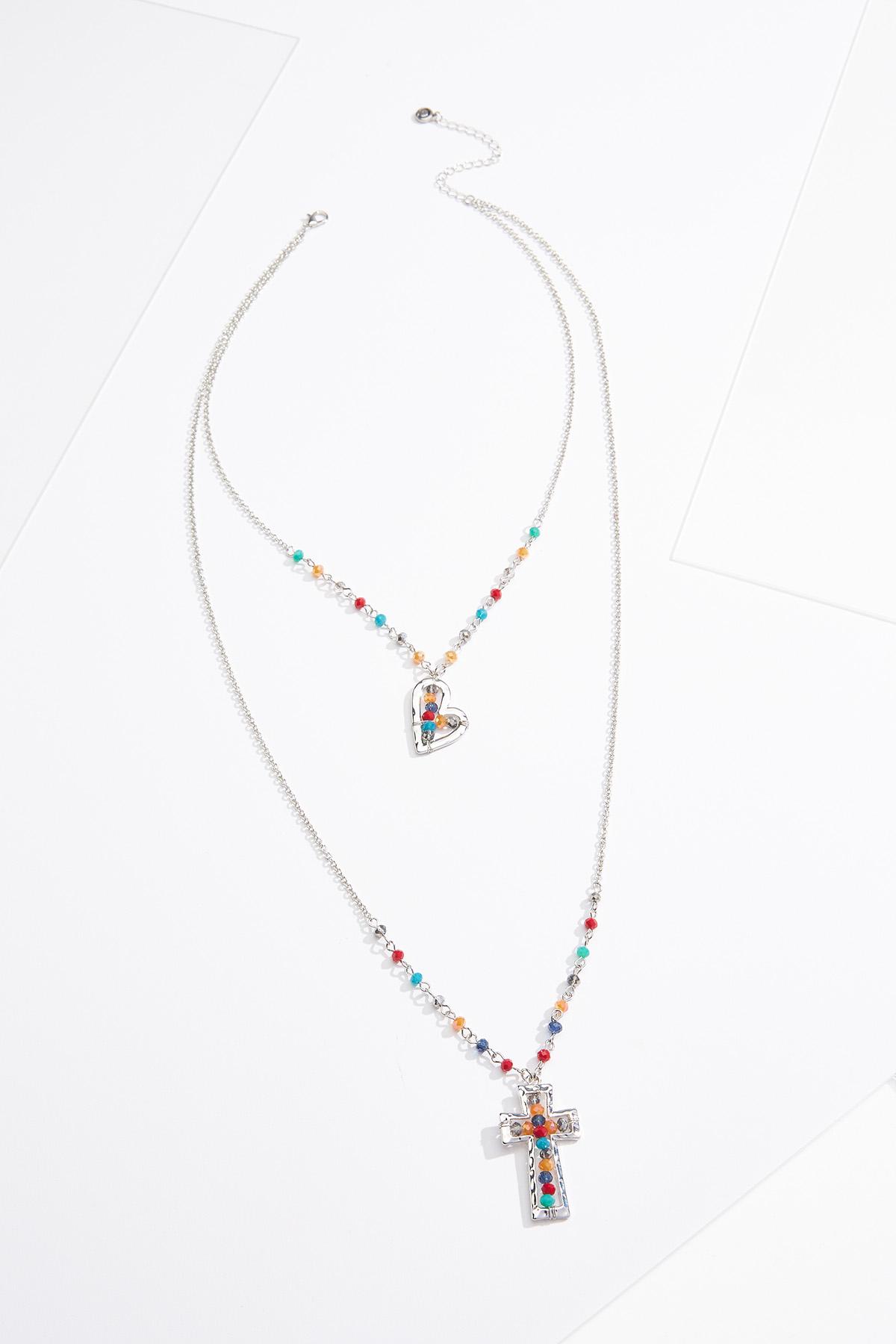 Layered Heart Cross Necklace