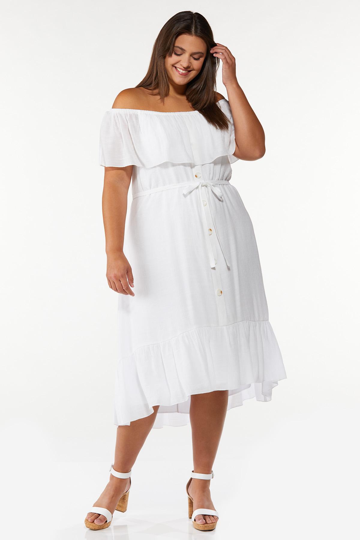 Plus Size White Ruffle Midi Dress